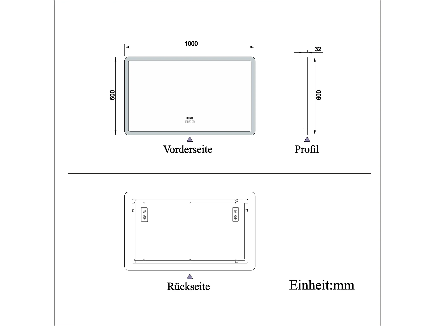 AICA Badspiegel mit LED-Beleuchtung 100x60cm Bluetooth Uhr Beschlagfrei 3 Lichtfarbe+Dimmbar Memory-Funktion