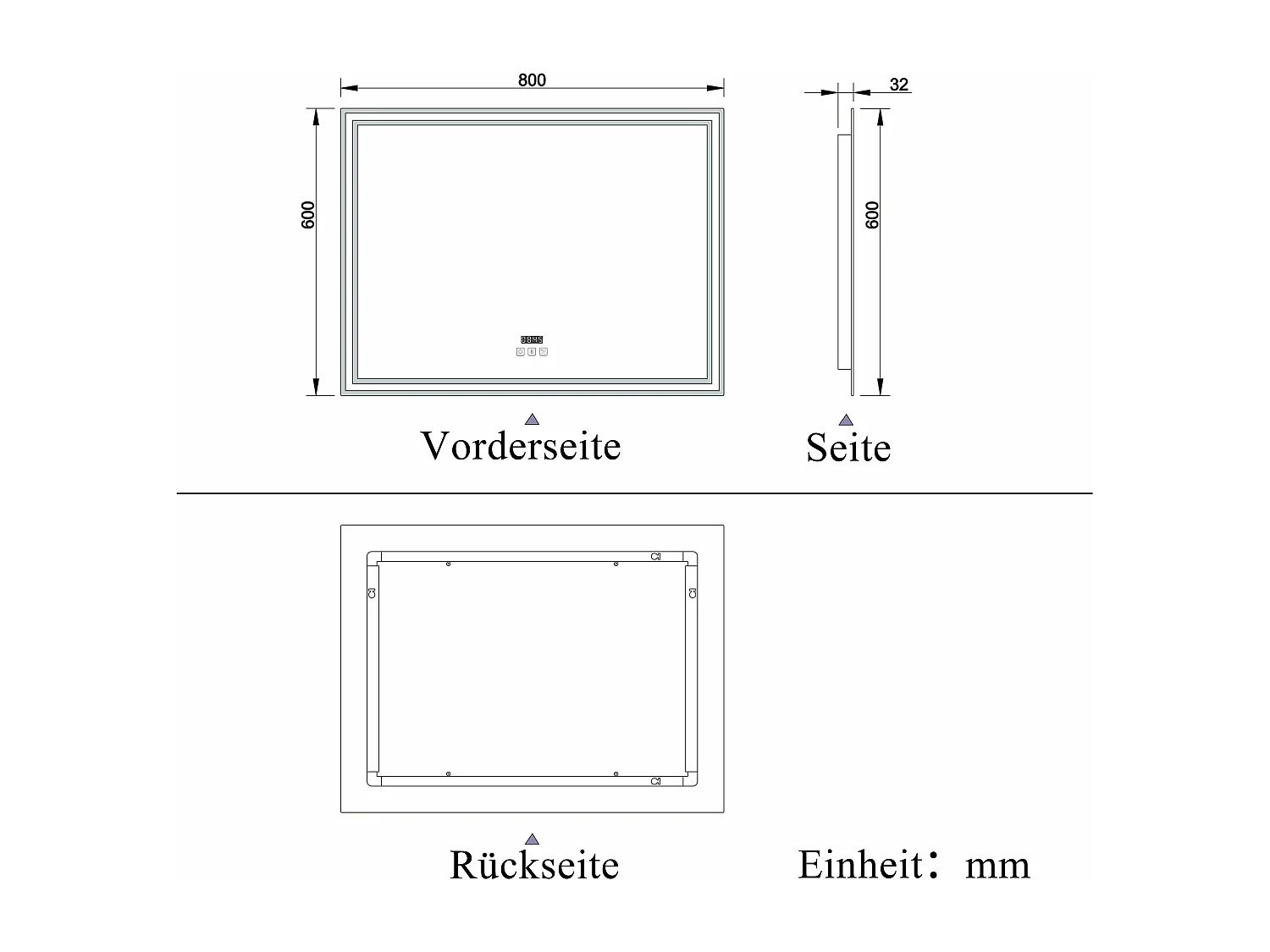 AICA Badezimmerspiegel mit LED-Beleuchtung 80x60cm Bluetooth Uhr 3 Lichtfarbe+Dimmbar Beschlagfrei Memory-Funktion