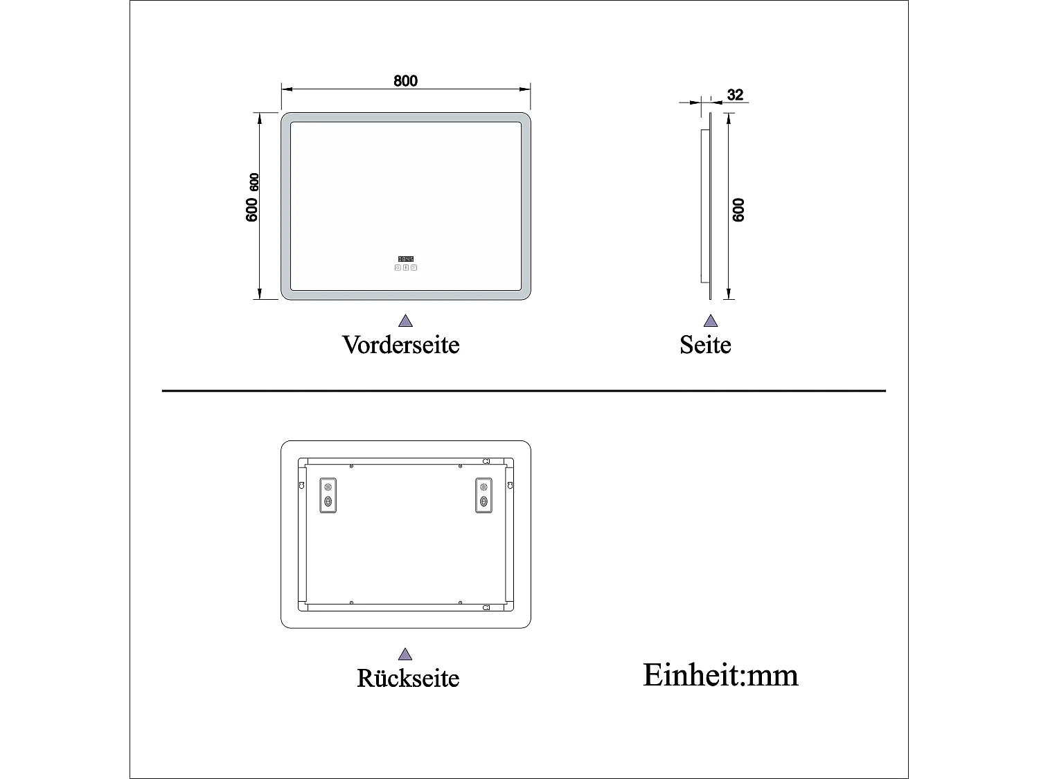 AICA Badspiegel mit LED-Beleuchtung 80x60cm Bluetooth Uhr Beschlagfrei 3 Lichtfarbe+Dimmbar Memory-Funktion