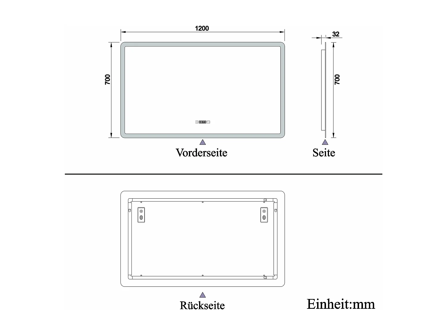 AICA LED Badspiegel 120x70cm Wand/Touchschalter - Uhr - Beschlagfrei - 3 Lichtfarbe - Dimmbar - Memory-Funktion