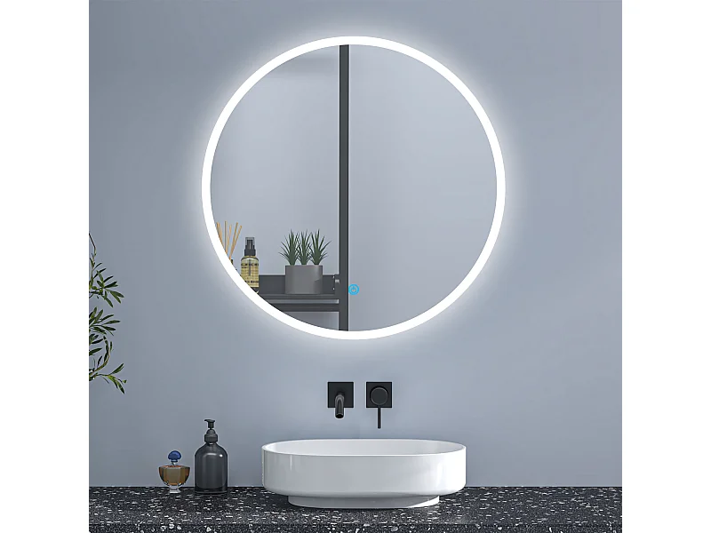 AICA Rund Badspiegel mit LED-Beleuchtung ø70cm 3 Lichtfarbe+Dimmbar Beschlagfrei Memory-Funktion Wand/Touchschalter