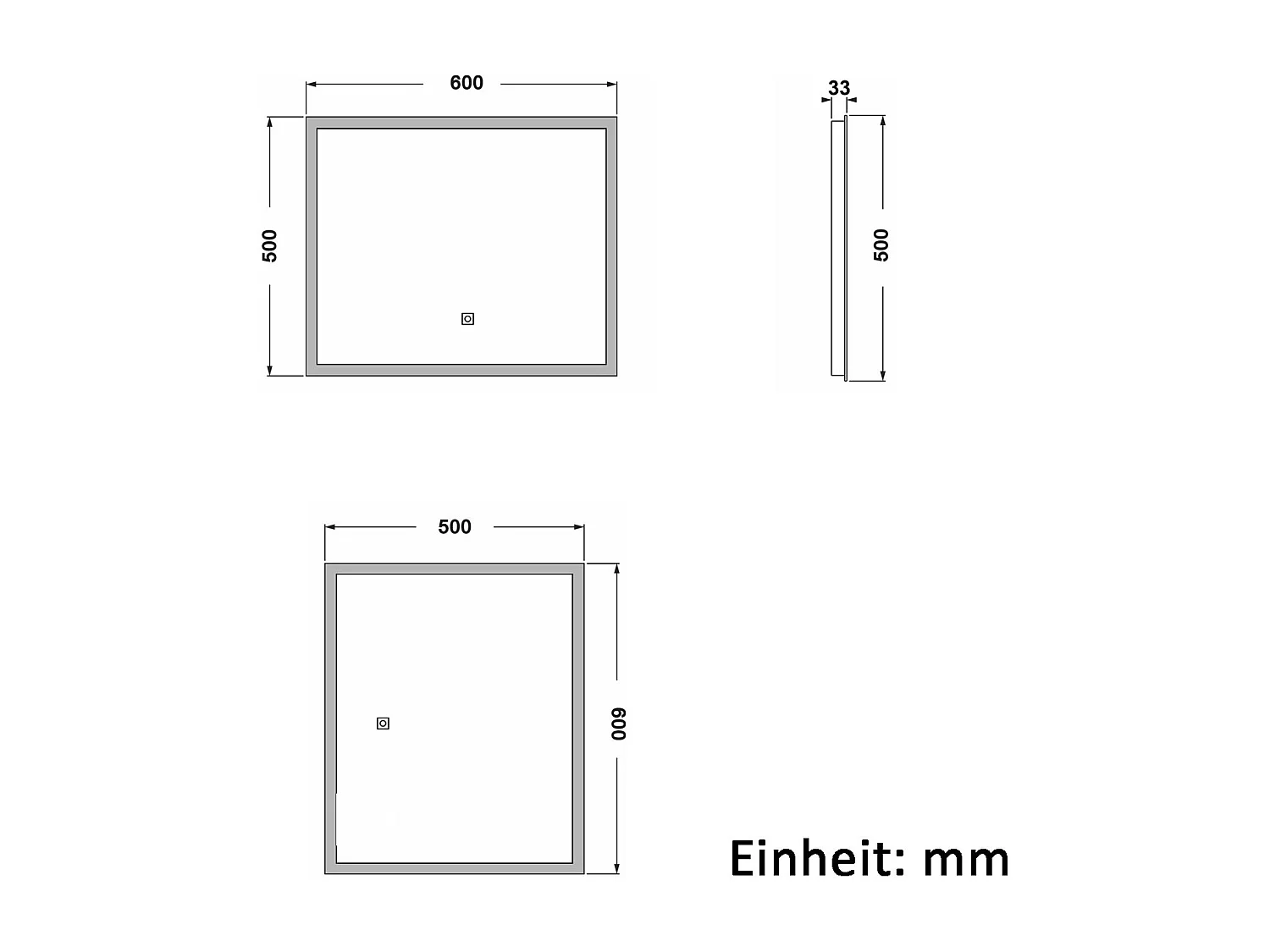 AICA Badspiegel mit LED-Beleuchtung 60x50cm Wand/Touchschalter Beschlagfrei 3 Lichtfarbe+Dimmbar Memory-Funktion - BELAIR