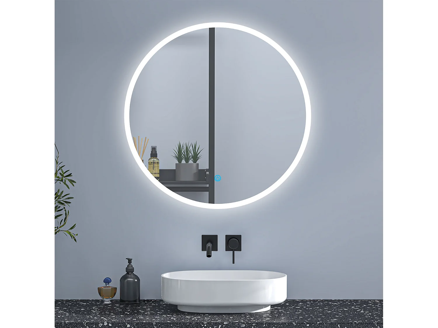 AICA Rund Badspiegel mit LED-Beleuchtung ø60cm 3 Lichtfarbe+Dimmbar Beschlagfrei Memory-Funktion Wand/Touchschalter