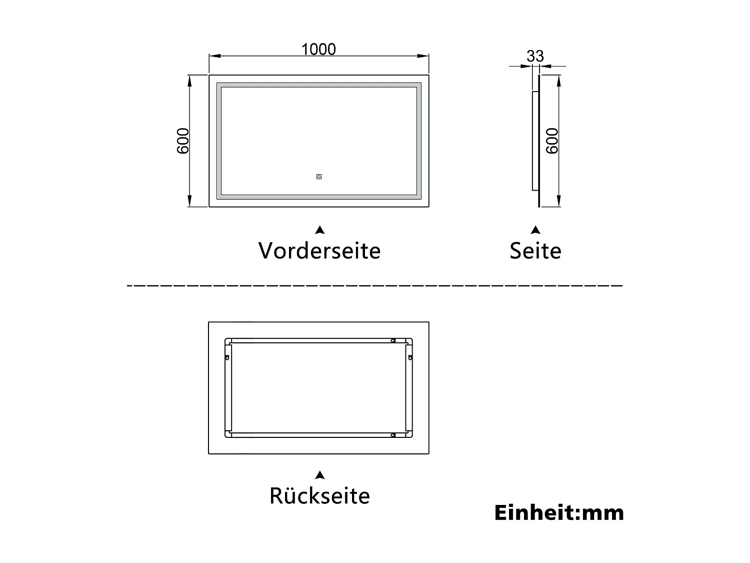 AICA Badspiegel mit LED-Beleuchtung 100x60cm Wand/Touchschalter Beschlagfrei 3 Lichtfarbe+Dimmbar Memory-Funktion - PALMAR