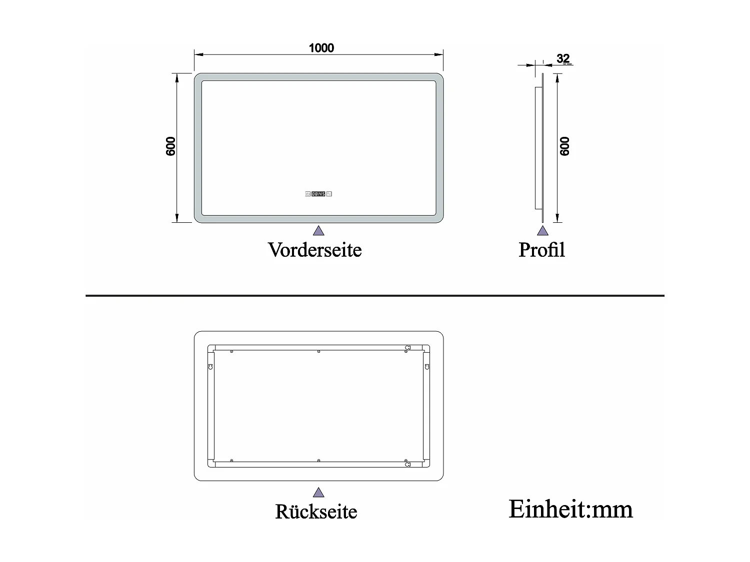 AICA LED Badspiegel 100x60cm Wand/Touchschalter - Uhr - Beschlagfrei - 3 Lichtfarbe - Dimmbar - Memory-Funktion