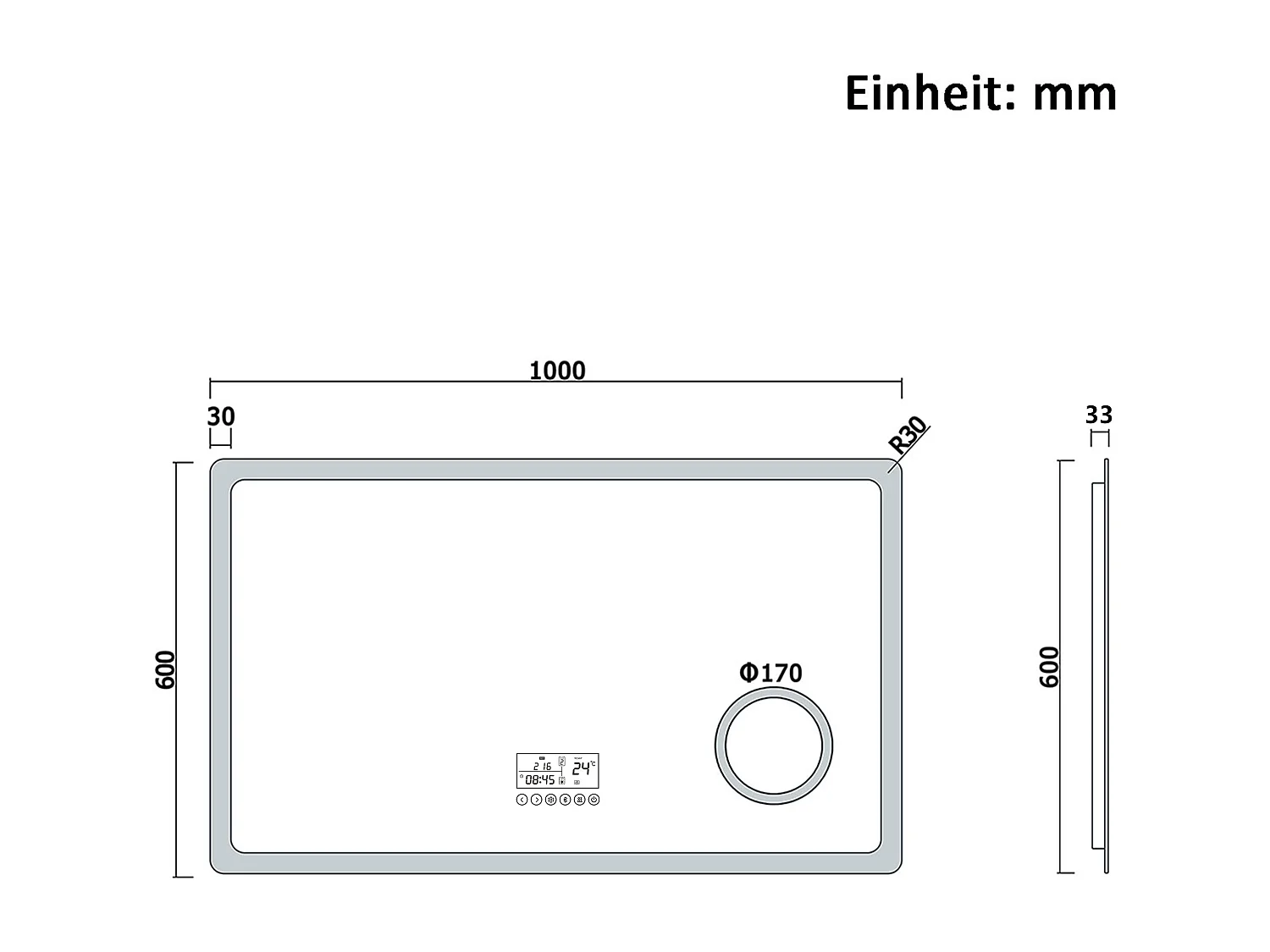 AICA Badspiegel mit LED-Beleuchtung 100x60cm Bluetooth Uhr Kosmetikspiegel Beschlagfrei 3 Lichtfarbe+Dimmbar Memory-Funktion