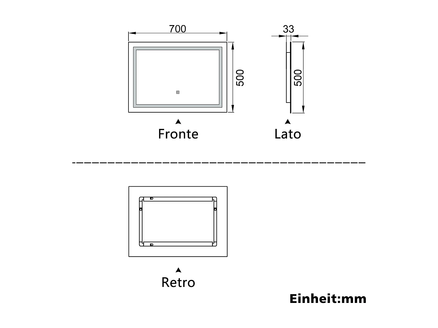 AICA Badspiegel mit LED-Beleuchtung 80x60cm Wand/Touchschalter Beschlagfrei 3 Lichtfarbe+Dimmbar Memory-Funktion - PALMAR