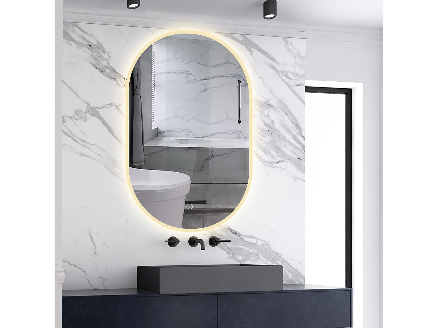 AICA LED Badspiegel 60x100cm Oval Anti-Beschlag 3 Lichfarbe Dimmbar Memory-Funktion Wand/Touchschalter