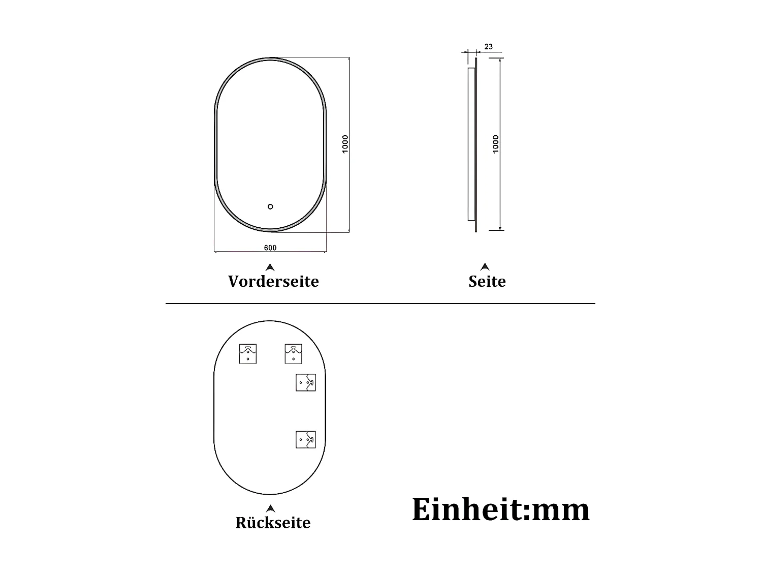 AICA LED Badspiegel 60x100cm Oval Anti-Beschlag 3 Lichfarbe Dimmbar Memory-Funktion Wand/Touchschalter