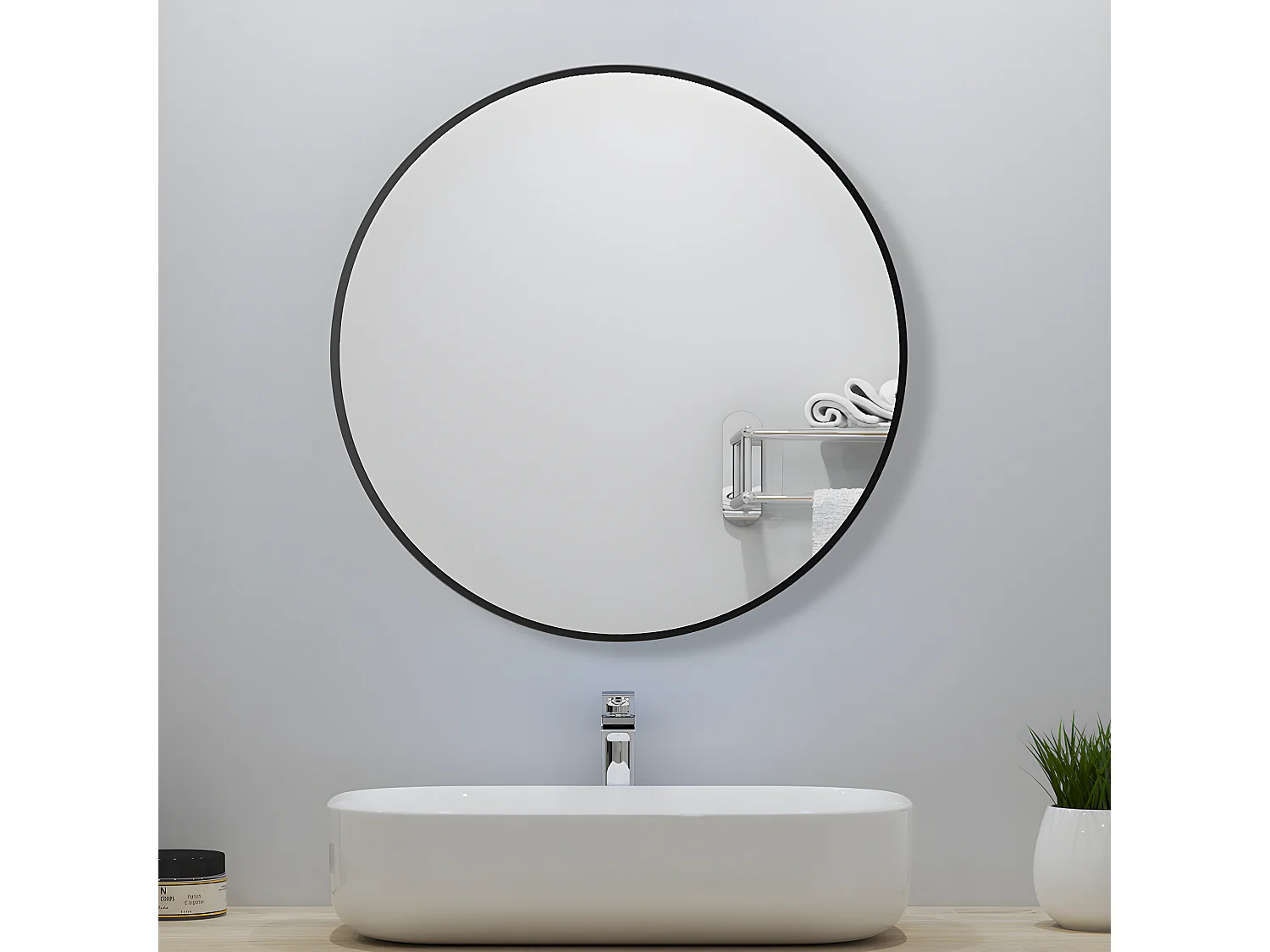 AICA Rund Spiegel 70cm Schwarz Rahmen Wandspiegel für Badezimmer - D3 Serie