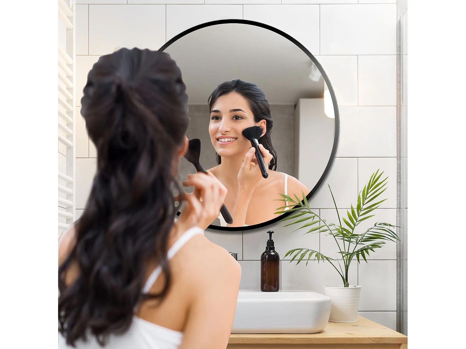 AICA Rund Spiegel 70cm Schwarz Rahmen Wandspiegel für Badezimmer - D3 Serie