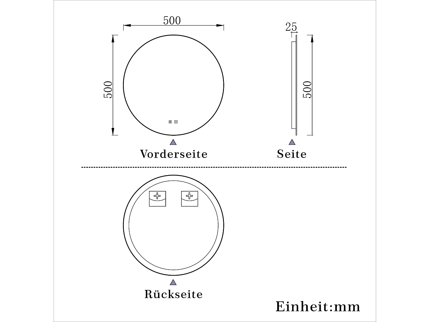 AICA Rund Badspiegel 50cm Beschlagfrei 3 Lichtfarbe+Dimmbar Memory-Funktion