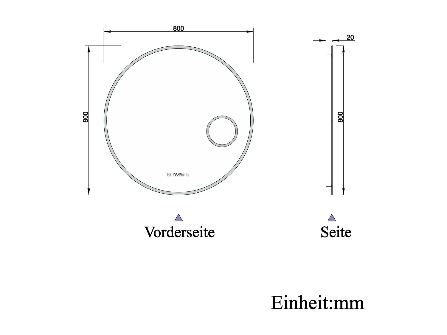 AICA Rund Badezimmerspiegel mit LED-Beleuchtung ø80cm Uhr Kosmetikspiegel 3 Lichtfarbe+Dimmbar Beschlagfrei Memory-Funktion
