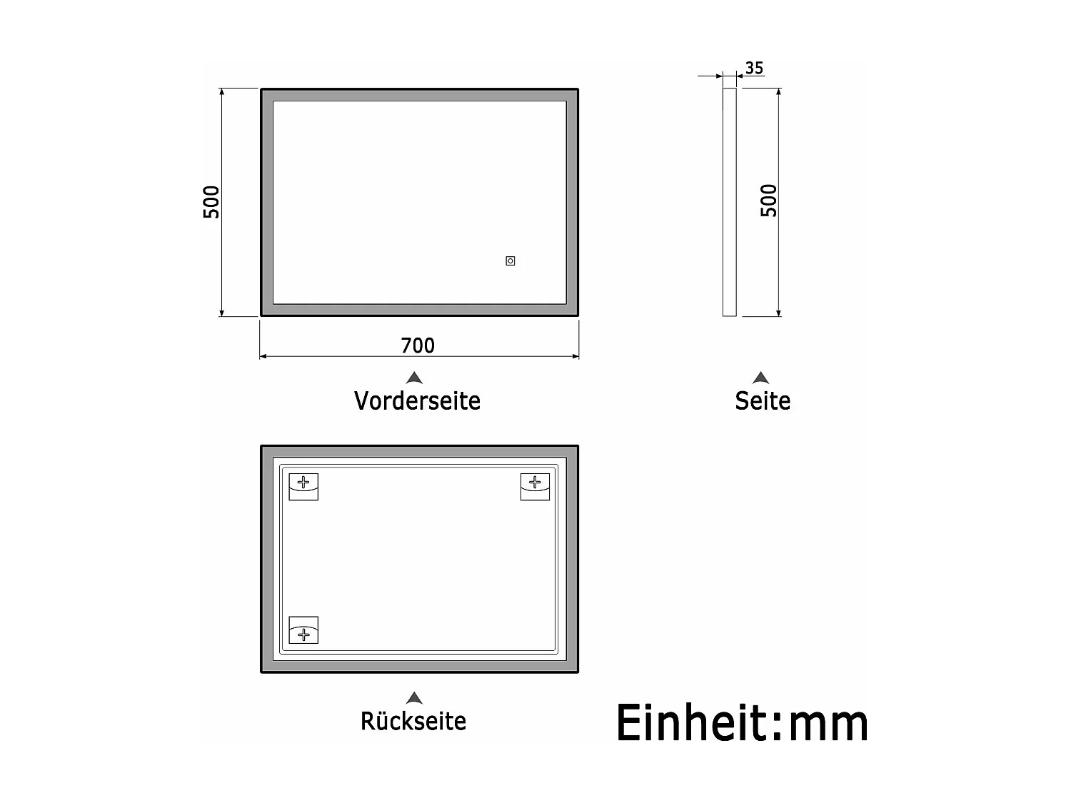 AICA LED Wandspiegel 70x50cm Beschlagfrei 3 Lichtfarbe+Dimmbar Schwarz Rahmen Memory-Funktion