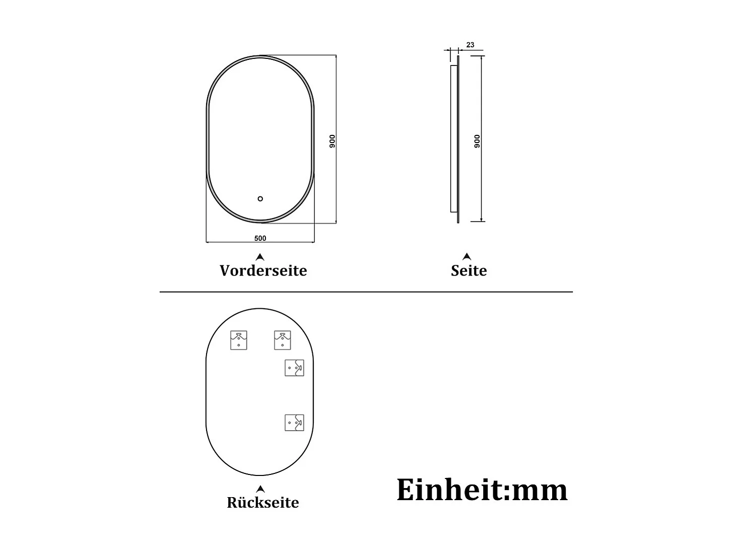 AICA LED Badspiegel 50x90cm Oval Anti-Beschlag 3 Lichfarbe Dimmbar Memory-Funktion Wand/Touchschalter