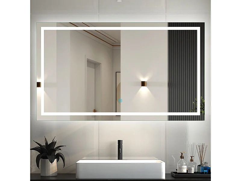 AICA Badspiegel mit LED-Beleuchtung 100x80cm Touchschalter Beschlagfrei Kaltweiß - PALMAR