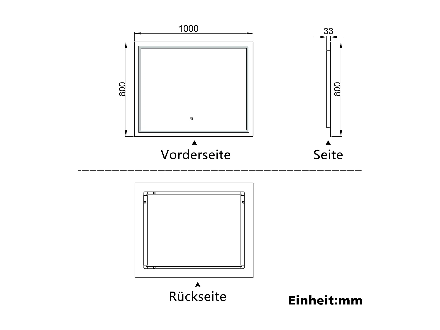 AICA Badspiegel mit LED-Beleuchtung 100x80cm Touchschalter Beschlagfrei Kaltweiß - PALMAR