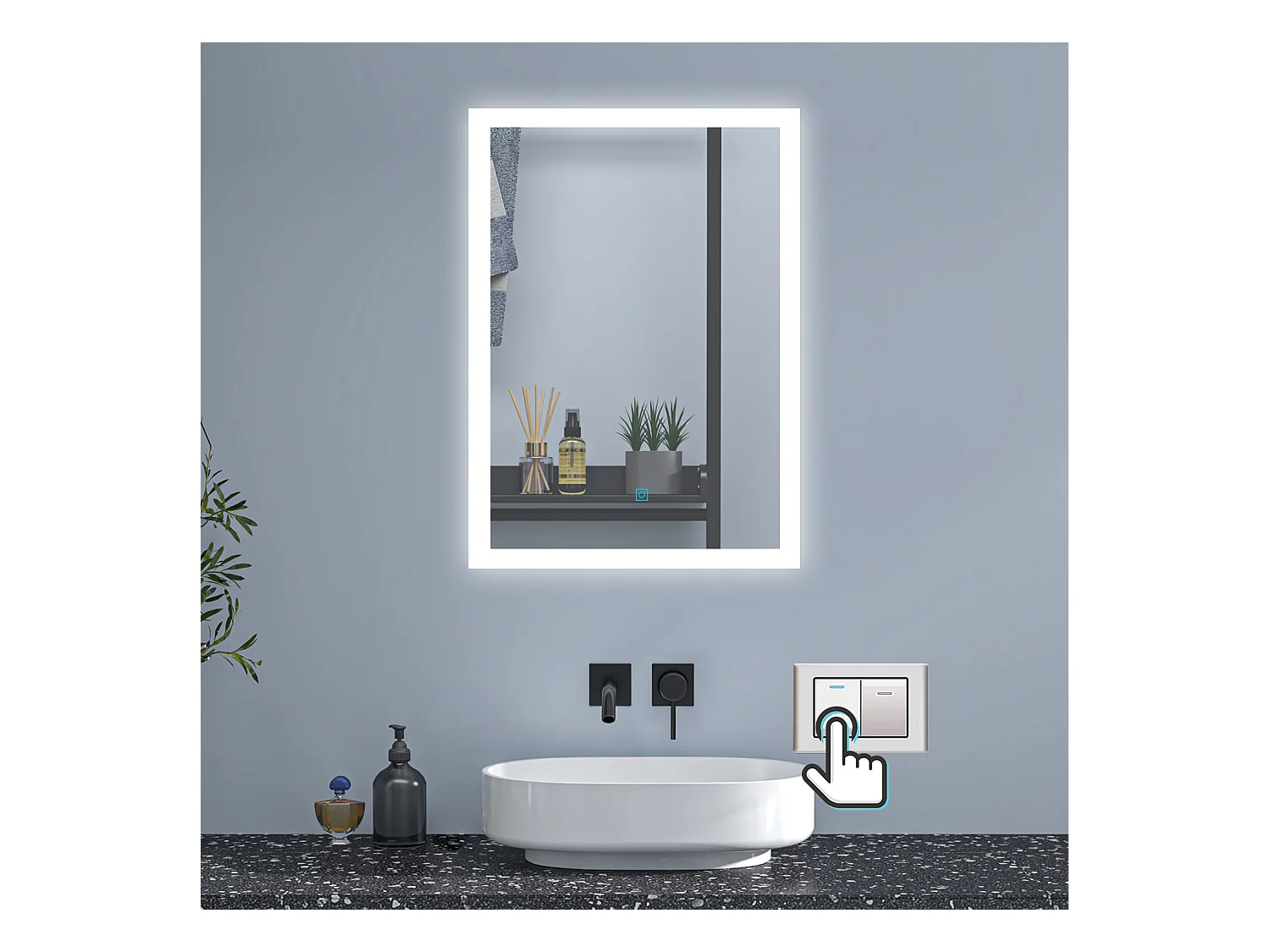 AICA Badspiegel mit LED-Beleuchtung 120x70cm Wand/Touchschalter Beschlagfrei 3 Lichtfarbe+Dimmbar Memory-Funktion - BELAIR