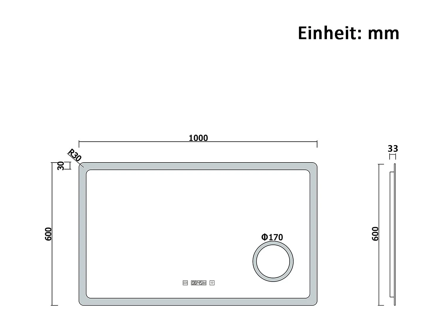AICA Badspiegel mit LED-Beleuchtung 100x60cm Uhr Kosmetikspiegel Beschlagfrei 3 Lichtfarbe+Dimmbar Memory-Funktion
