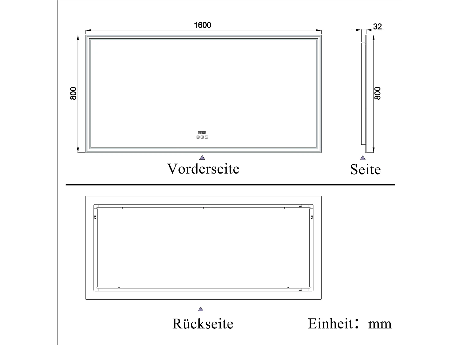AICA Badezimmerspiegel mit LED-Beleuchtung 160x80cm Bluetooth Uhr 3 Lichtfarbe+Dimmbar Beschlagfrei Memory-Funktion