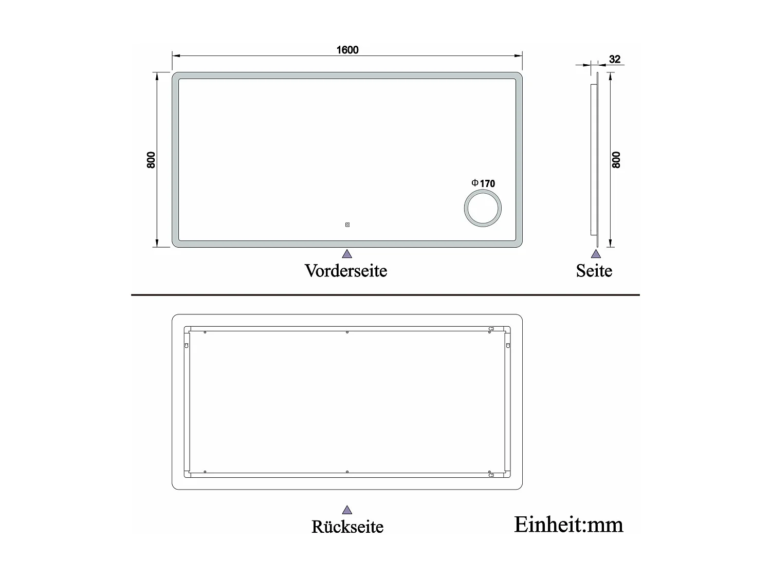 AICA Badspiegel mit LED-Beleuchtung 160x80cm Kosmetikspiegel Beschlagfrei 3 Lichtfarbe+Dimmbar Memory-Funktion