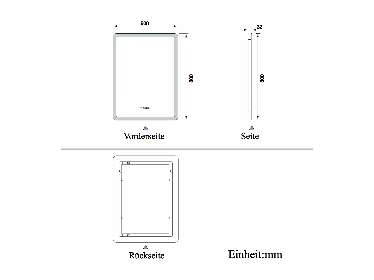 AICA LED Badspiegel 60x80cm Wand/Touchschalter - Uhr - Beschlagfrei - 3 Lichtfarbe - Dimmbar - Memory-Funktion