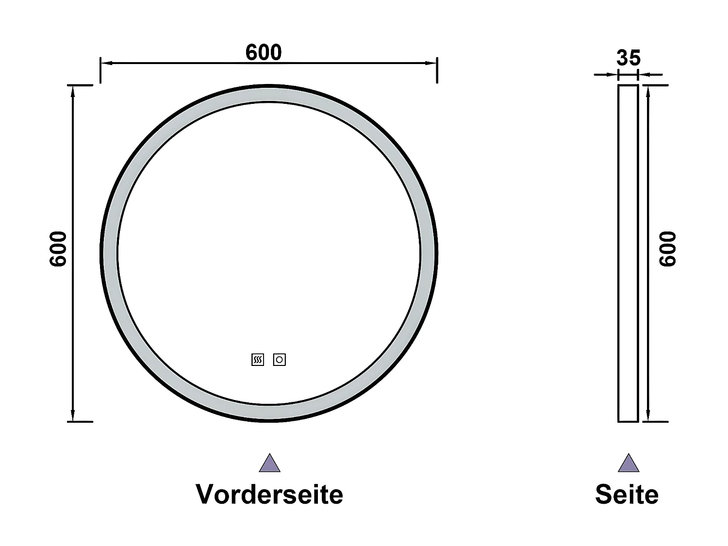 AICA Rund LED Badspiegel 60cm Beschlagfrei 3 Lichtfarbe+Dimmbar Memory-Funktion Schwarz Rahmen Wand/Touchschalter