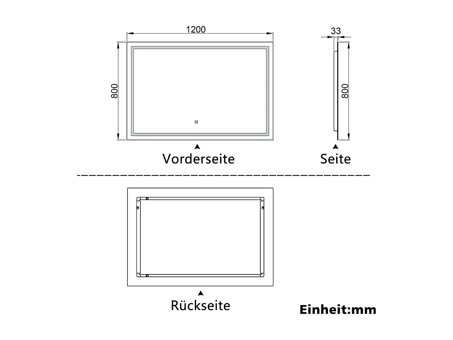 AICA Badspiegel mit LED-Beleuchtung 120x80cm Wand/Touchschalter Beschlagfrei 3 Lichtfarbe+Dimmbar Memory-Funktion - PALMAR