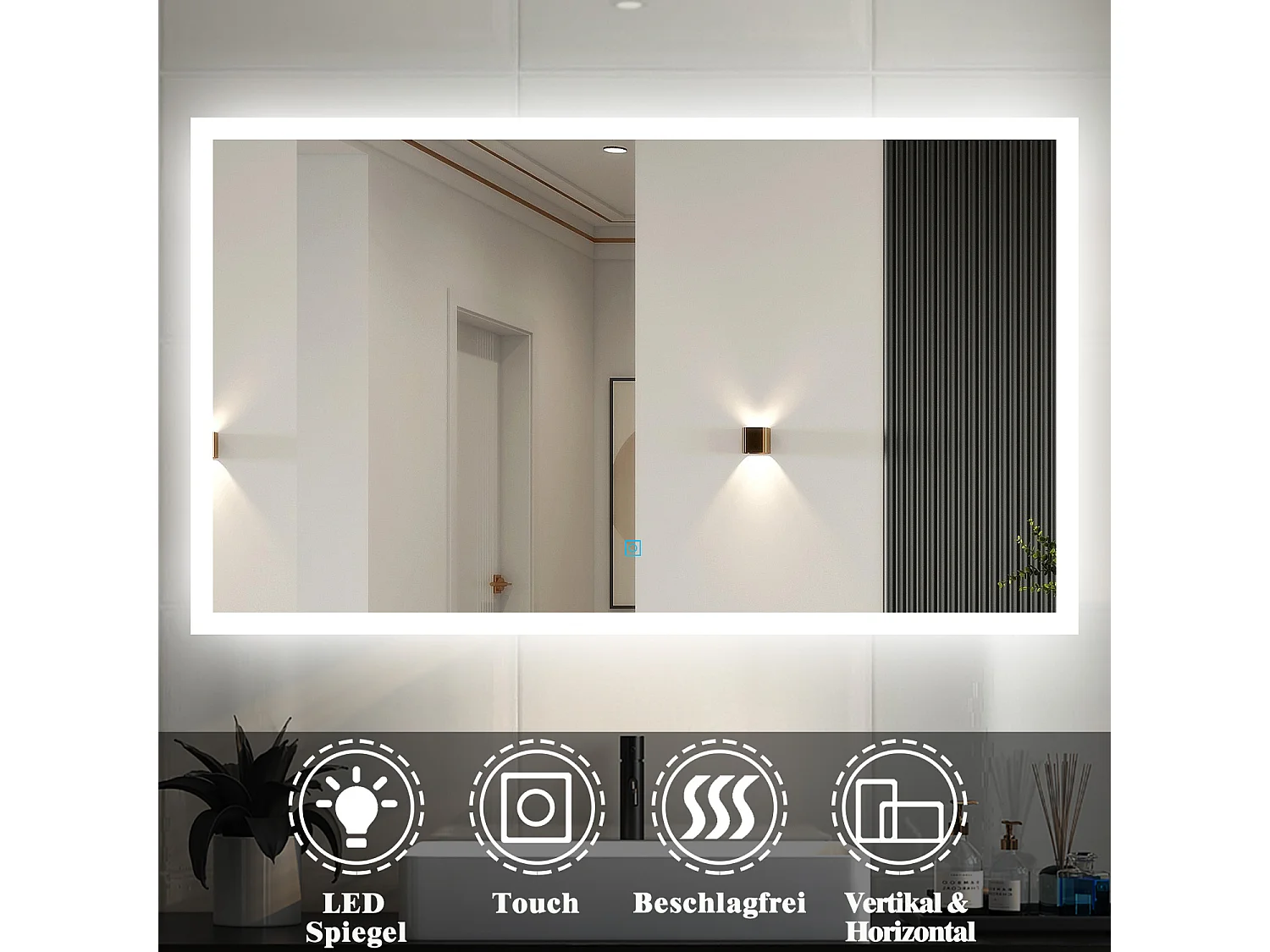 AICA LED Badspiegel 100x60cm Kaltweiß Touchschalter Beschlagfrei - BELAIR