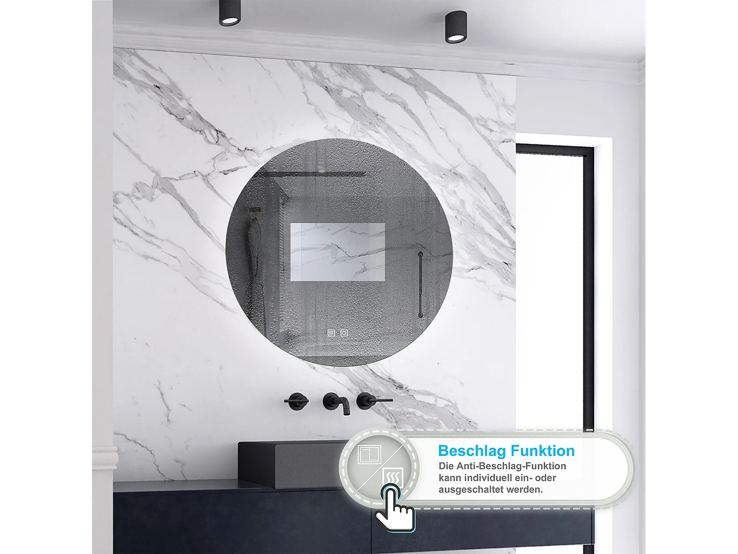 AICA Rund Badspiegel 80cm Beschlagfrei 3 Lichtfarbe+Dimmbar Memory-Funktion