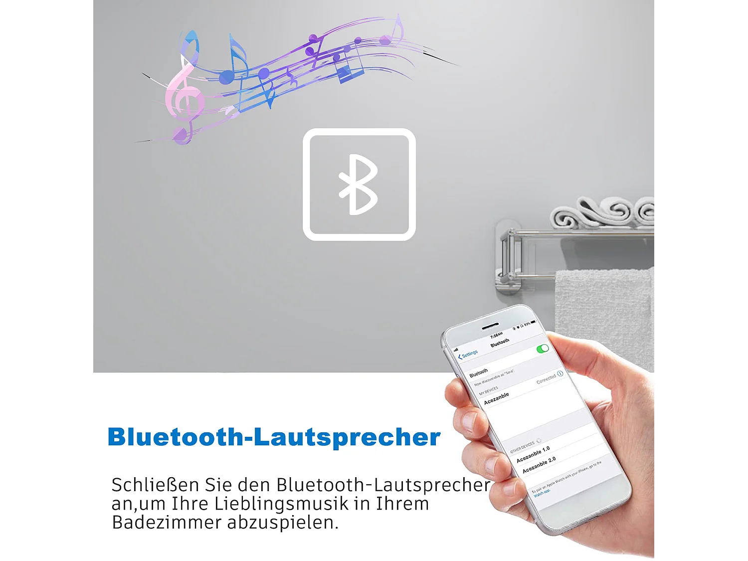 AICA Badezimmerspiegel mit LED-Beleuchtung 80x60cm Bluetooth 3 Lichtfarbe+Dimmbar Beschlagfrei Memory-Funktion