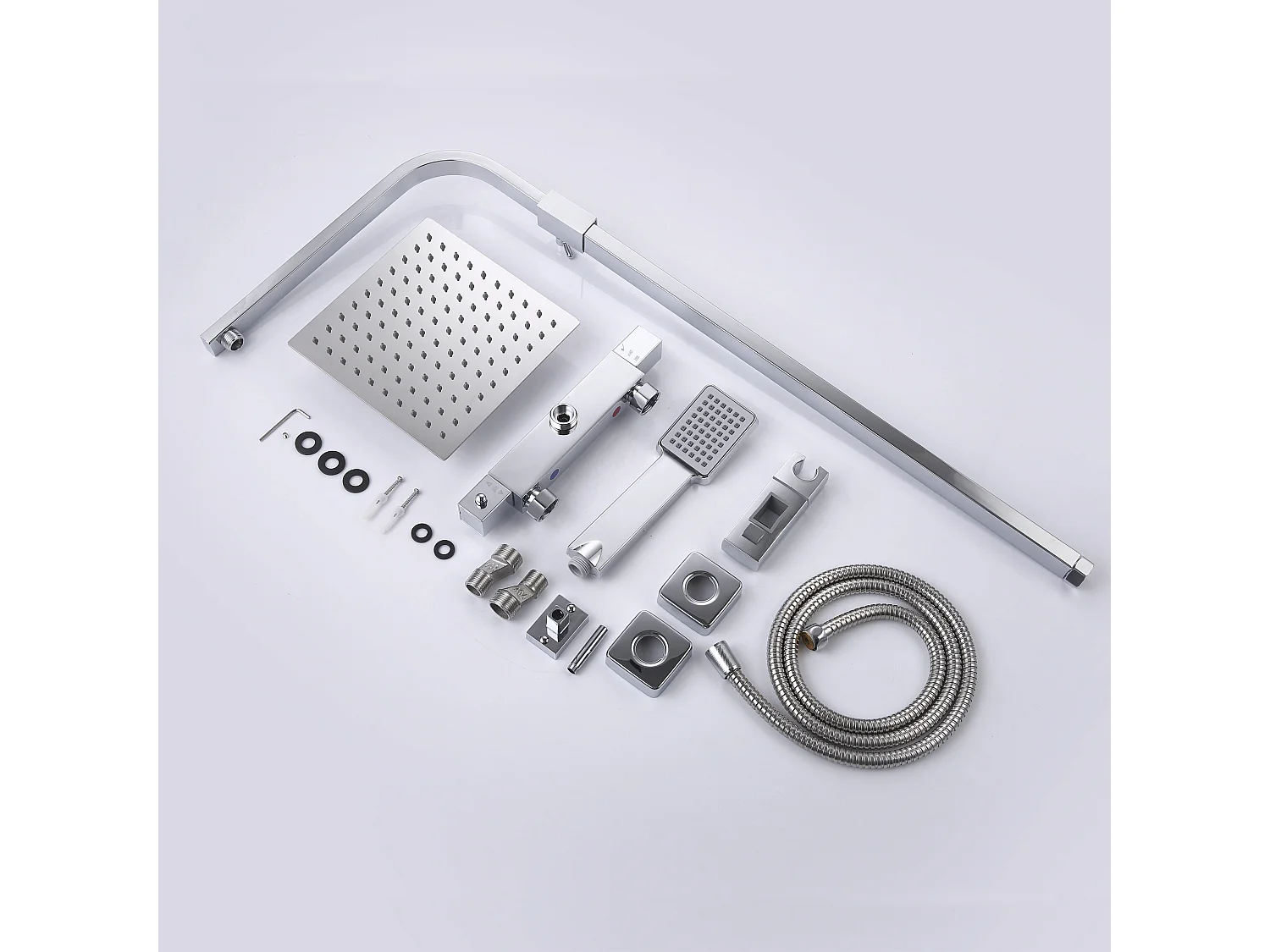 Duschsystem mit Thermostat Chrom,Duscharmatur Edelstahl Regendusche mit Armatur inkl. ABS Handbrause,Kopfbrause,Verstellbarer Duschstange