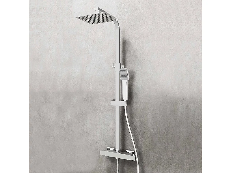 Duschsystem mit Thermostat Chrom,Duscharmatur Edelstahl Regendusche mit Armatur inkl. ABS Handbrause,Kopfbrause,Verstellbarer Duschstange