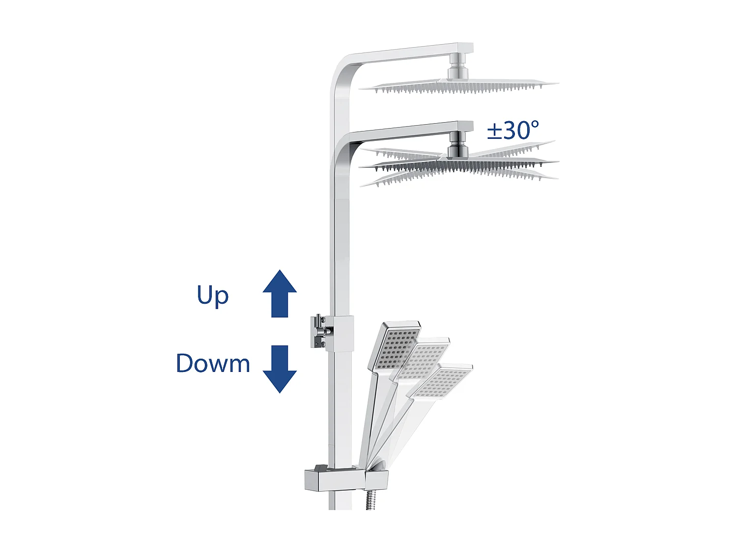 Duschsystem mit Thermostat Duscharmatur Regendusche Duschset Dusche Handbrause Duschsäule verchromter Edelstahl 73- 115 cm