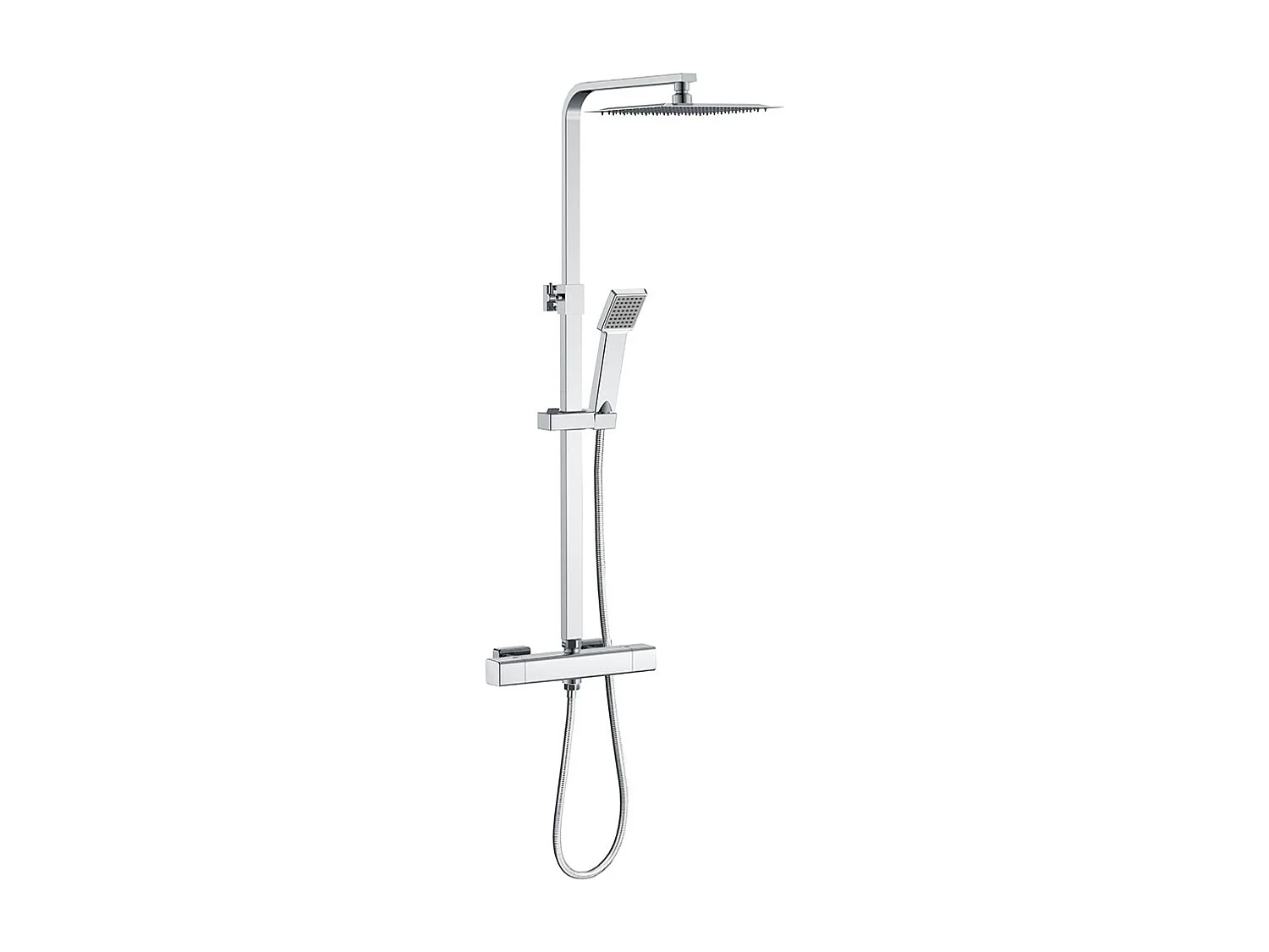 Duschsystem mit Thermostat Chrom, 25 * 25cm Quadratisch Regendusche Edelstahl, Duscharmatur Komplettset, Regendusche mit Armatur, 76-118 cm Duschstangen