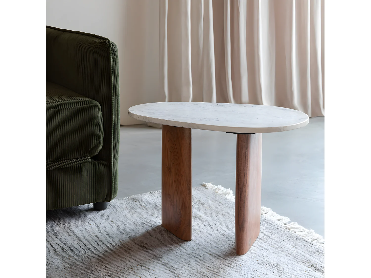 Tanda - Table d'appoint organique en marbre et bois 37x56cm - Bois foncé et blanc