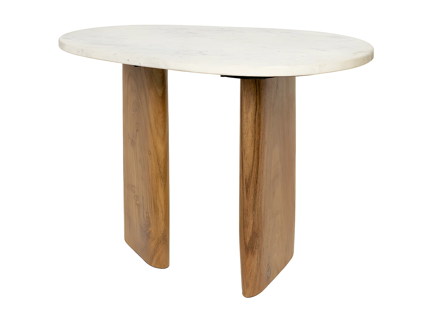 Tanda - Table d'appoint organique en marbre et bois 37x56cm - Bois foncé et blanc