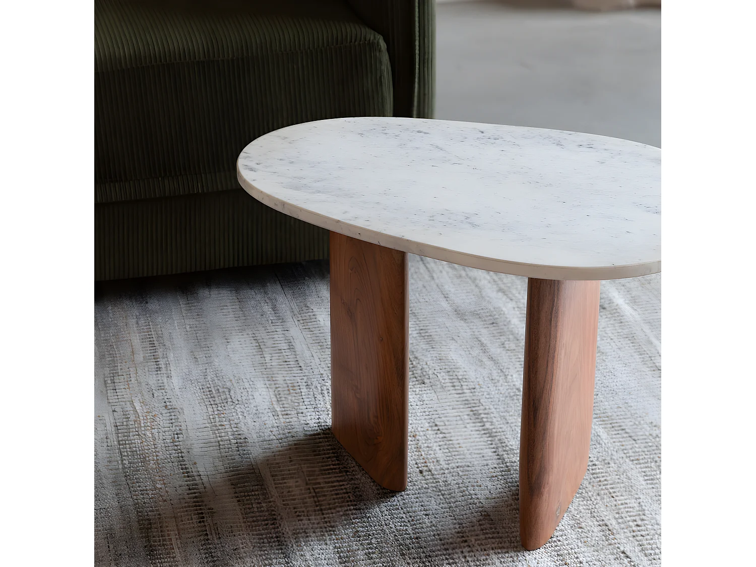 Tanda - Table d'appoint organique en marbre et bois 37x56cm - Bois foncé et blanc