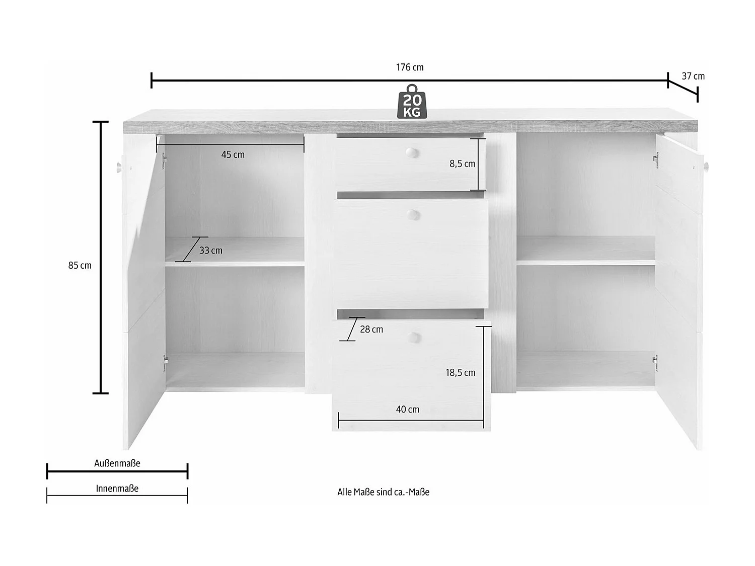 SIDEBOARD Larona Satin Nussbaum / Darkwood 176 / 37 / 85cm