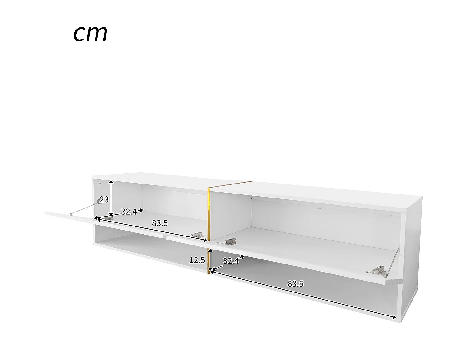Móvel de TV suspenso brilhante com 2 portas e 2 nichos - 172 x 35 x 40 cm - Aglomerado - Branco