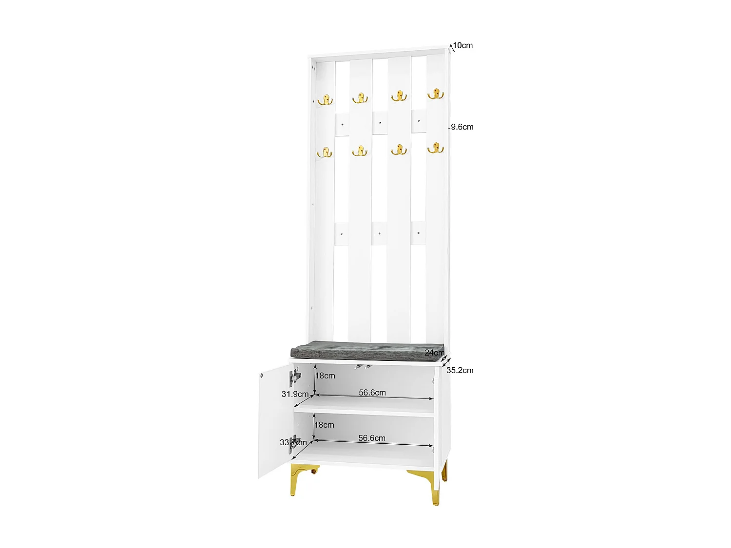 Schuhschrank + Schuhbank-Set mit Kissen – Spanplatte – Weiß