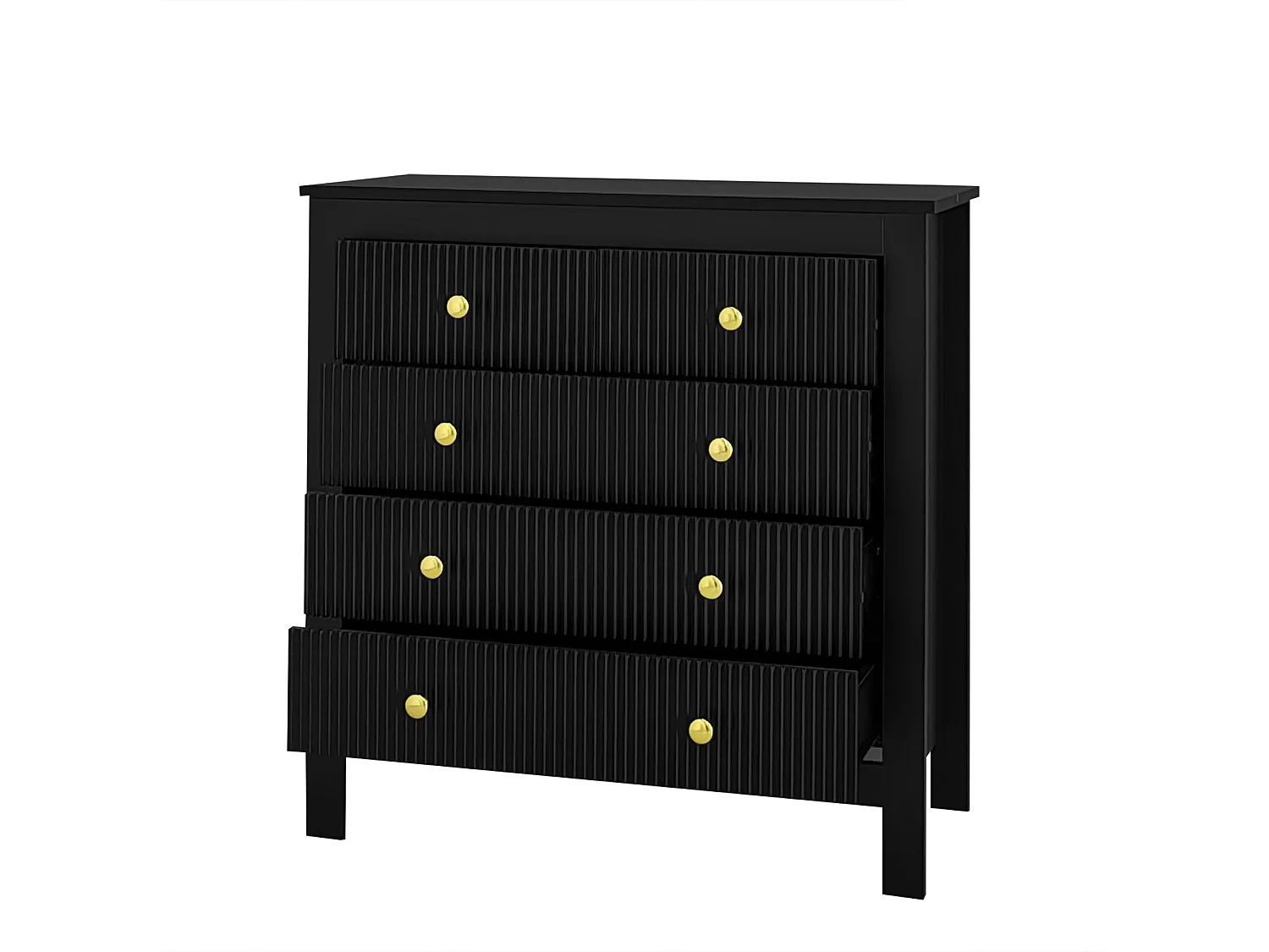 Sideboard, Kommode mit 5 Schubladen – Goldgriffe – 79 x 38,5 x 80,5 cm – Spanplatte – Schwarz