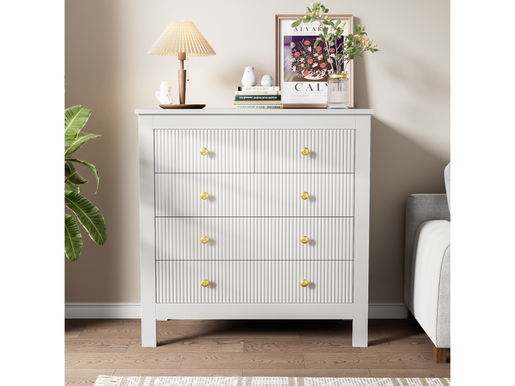 Aparador, cômoda com 5 gavetas - Puxadores dourados - 79 x 38,5 x 80,5 cm - Aglomerado - Branco