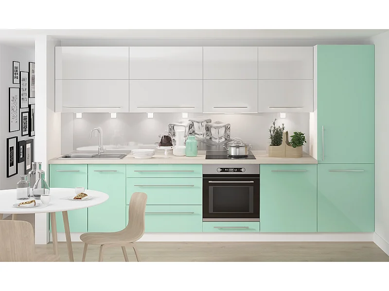 KÜCHENLEERBLOCK Brerra lichtgrün / reinweiß lackiert / weiß matt 9-teilig