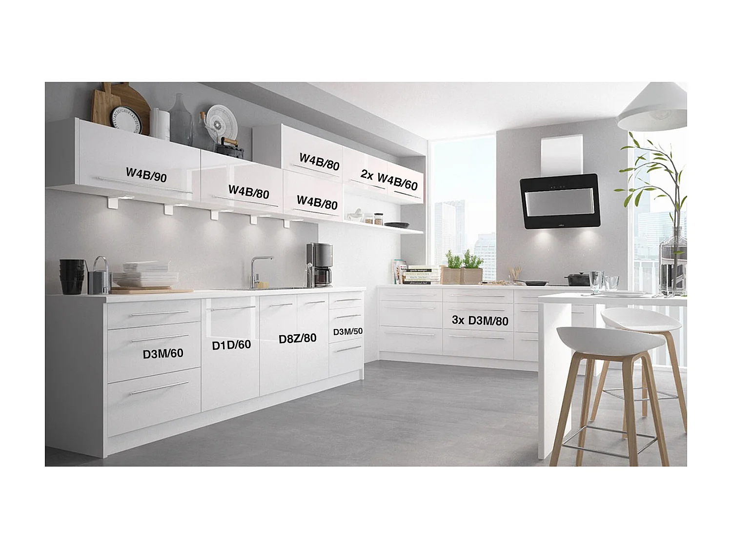 KÜCHENLEERBLOCK Brerra Cdb verkehrsweiß lackiert / weiß matt 13-teilig