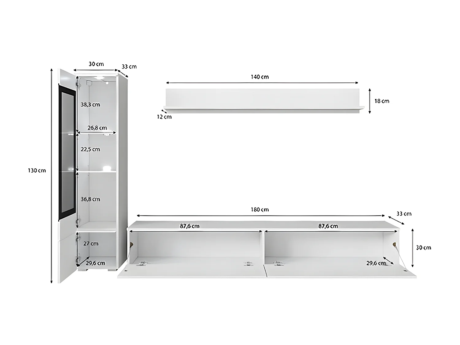 WOHNWAND Vera Beton / weiß Hochglanz 3-teilig