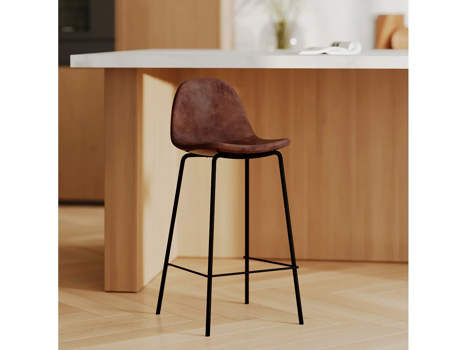 Sedia da bar 65 cm in pelle sintetica marrone - Henrik