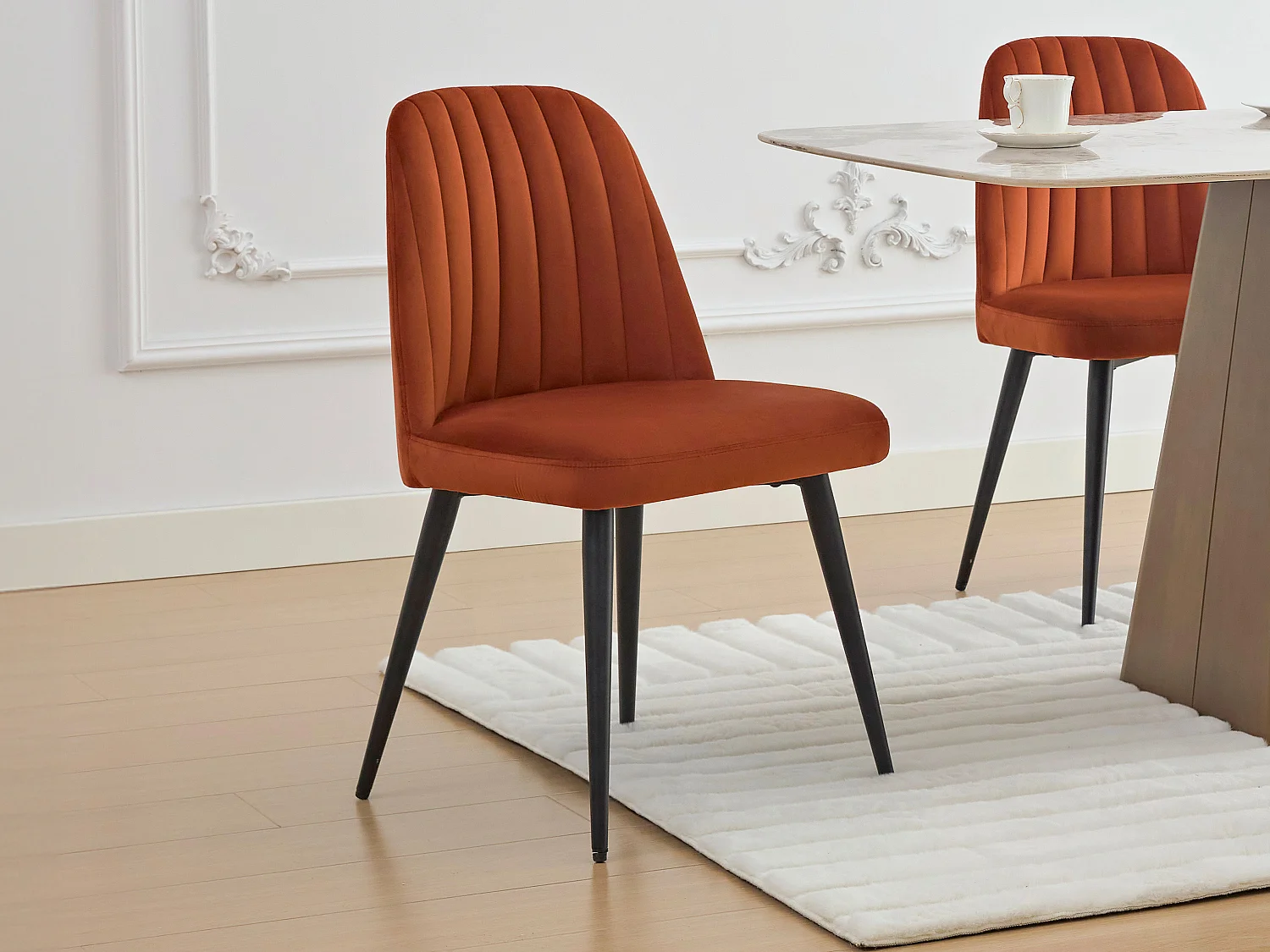 Stuhl 6er-Set - Samt & Metall - Terracotta - ELEANA