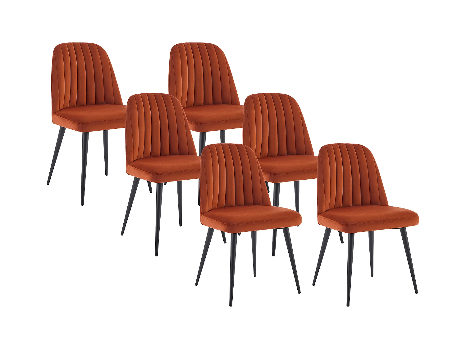 Set van 6 stoelen van velours en zwart metaal - Terracotta - ELEANA