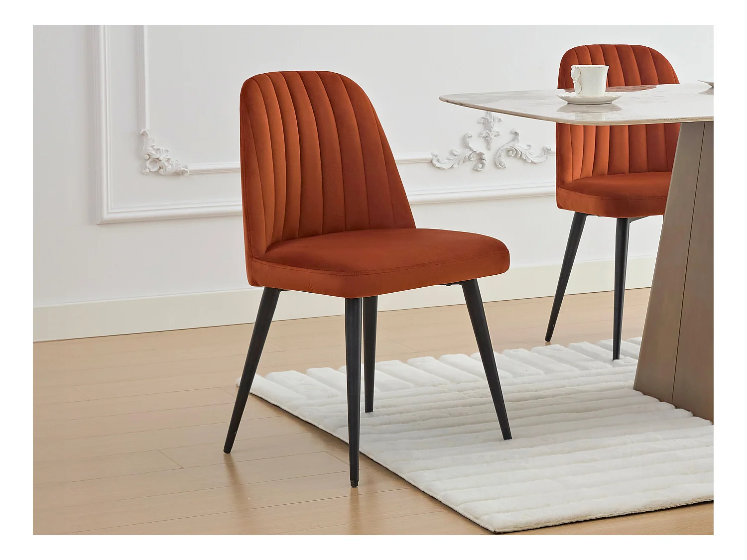 Set van 6 stoelen van velours en zwart metaal - Terracotta - ELEANA